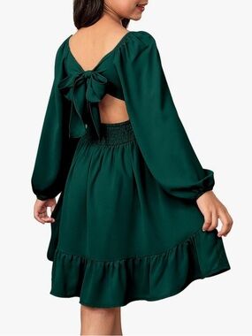 Emerald Green Tie-Back Long Sleeve Dress